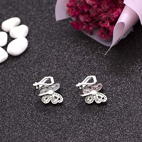 YOQUCOL Butterfly shape Cubic Zirconia Crystal Clip On Earrings Non Pierced Silver Stud for Women4