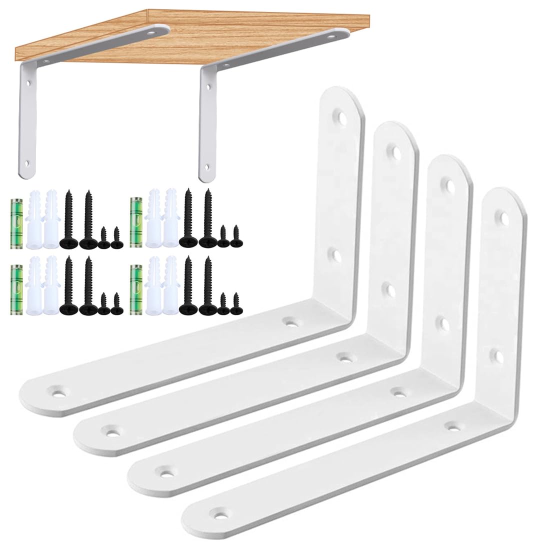 Escuadras para Estanterias, 4 Piezas Soporte de Esquina, Escuadras Metalicas Blanco Soporte Estanteria Pared, Angulos Metalicos para Mesas de Madera, Sillas, Muebles, 125 * 85mm, Blanco