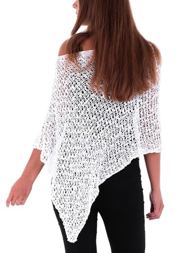 Image of SHU-SHI Summer Ponchos For Women Lightweight Sheer Popcorn Knit Sweater Cape Pullover