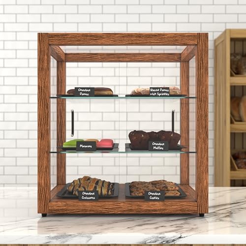 Image of KoolMore 20 in. 3-Tier Dark Wood Countertop Dry Bakery Display Case, Pastry, Cake and Cookie Display with Tempered Glass
