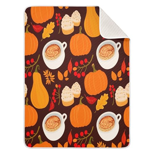 Burbuja Pumpkin Spice Cups Baby Blanket for Boys Girls, Nursery Soft Warm Swaddling Receiving Baby Blankets, 30x40 in Toddler Blanket