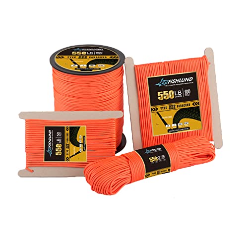 FISHLUND Paracord - Cuerda de paracaídas tipo III de 7 hebras de 550 libras, 250 pies, 4 mm, cuerda de paracaídas de nailon de alta resistencia para camping, supervivencia, táctica y senderismo,