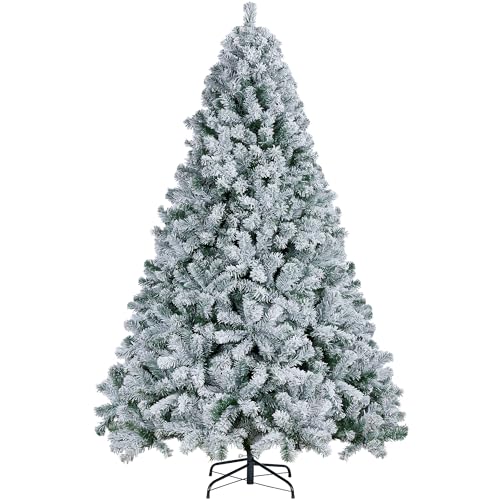 Yaheetech Albero di Natale Innevato Artificiale 228 cm Effetto Realistico Folto 1284 Rami con Supporto in Metallo Pieghevole Decorazioni Nataliaze Bianco