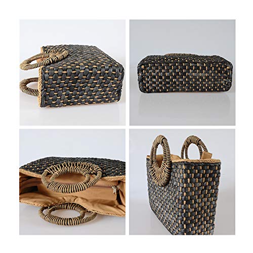 Bolso de paja veraniego retro para mujer negro miniatura 5