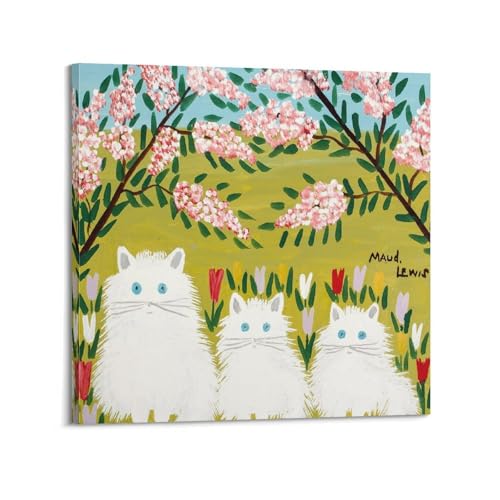 Toile trois chats blancs Maud Lewis pour salon lumineux et chambre enfant