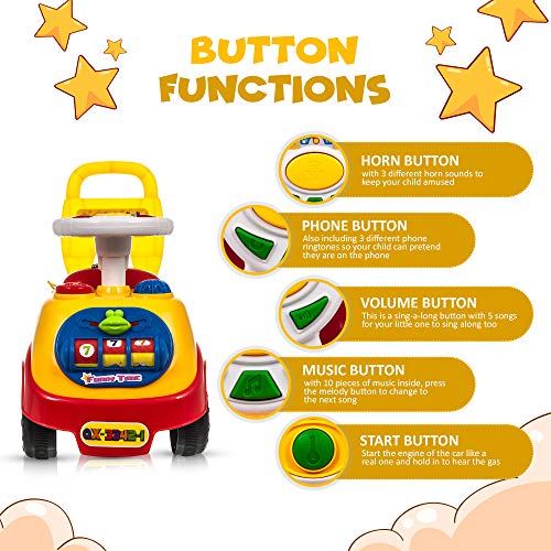 Hillington My First Ride On and Push Along Buggy Car Colourful First Steps Toddler Walker Learning Toy with Sounds and Accessories (RED) - Image 7