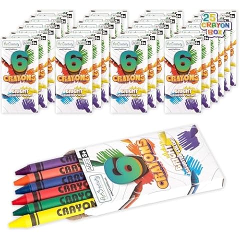 ArtCreativity Bulk Crayon Packs, 25 Sets of 6 Packs (150 count) Non-Toxic Crayons Bulk Individual Packs for Kids & Classroom Teachers, Stocking Stuffers, Crayons Party Favors for Toddlers 1-3+ Cover