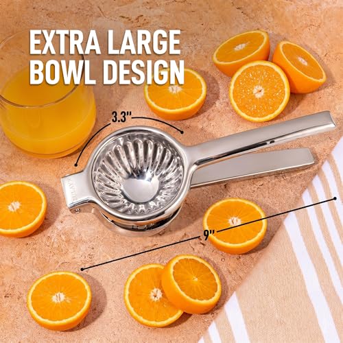 Image of Zulay Kitchen Extra Large Lemon Squeezer Stainless Steel - Easy Squeeze Heavy Duty Lemon Juicer Hand Press - Ergonomic Citrus Squeezer & Fruit Juicer for Small Oranges, Lemons, & Limes - Silver