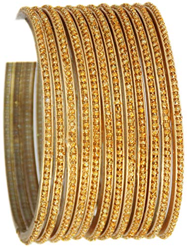 Unknown Women's JD'Z COLLECTION Indian Gold Color Glass Bangles Sets Bangles Bracelet Ethnic Cultural set of 12 Beautiful Glass Bangles (2.4) gold