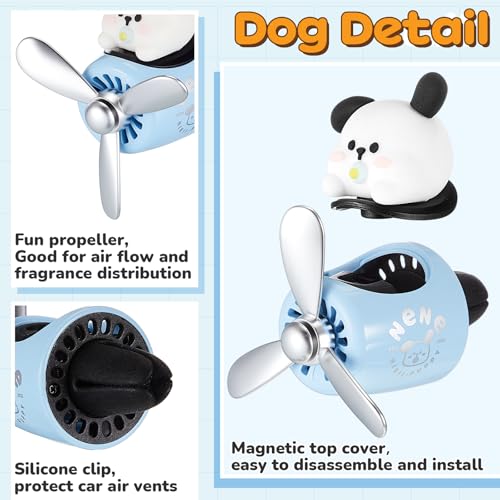 Image of Tallew 2 Pack Car Air Freshener Cute Dog & Panda Car Vent Clip Diffuser with Rotating Propeller Outlet Vent Easy to Install Included 4 Scents Aroma Tablets Aromatherapy Ornament Auto Accessories