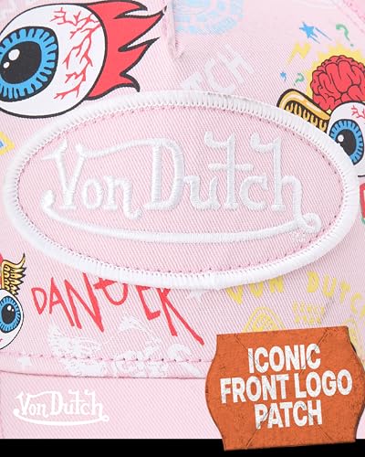 Image of Von Dutch Monogram Trucker Cap - Retro Snapback Cap for Men and Women - Adjustable Snap Fit Panel, Mesh Rear, Curved Bill