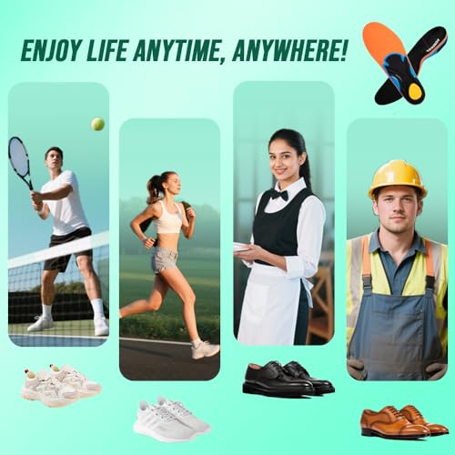 AOBEKOS Plantar Fasciitis Relief Insoles Men Women High Arch Support Shoe Inserts,240+lbs Comfort EVA Orthotics Insert Absorb Shock Work Boot Shoe Insole for Flat Feet, Pronation, Heel & Foot Pain — view 6