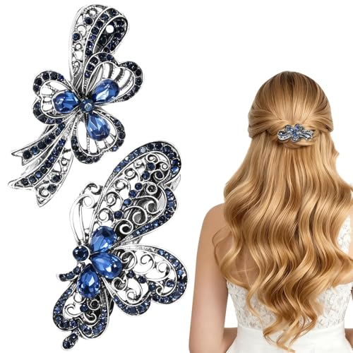 2 piezas de pinzas para cabello azul navy con cristales de imitación premium, accesorio de joyería para mujeres con cabello fino y grueso, agarre seguro para peinados variados miniatura 1