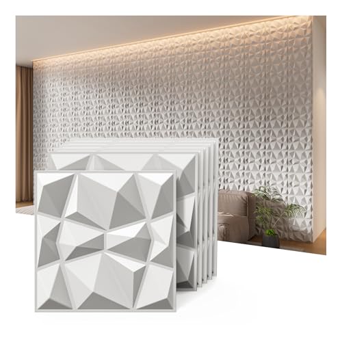INMOZATA 12 Stück 3D Wandpaneele PVC-Diamant Wall Panels Deko Wandverkleidung Innen 30cm x 30cm PVC-Diamant Wandplatten (3qm) für TV Hintergrund, Schlafzimmer, Spielzimmer(Z2-Weiß)