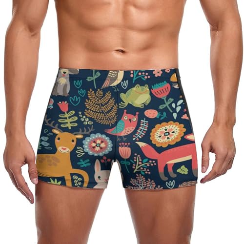 Maillot de bain homme short élastique imprimé cerf et lapin haute densité