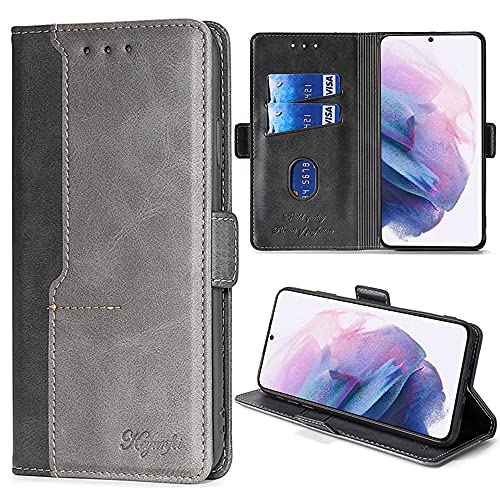 For Galaxy S21 Plus ケース 手帳型ケース AnnhanT SCG10 スマホケース 手帳型カバー 横置き機能 ストラップホール付き カードポケット付き 高級PU合皮財布型 サイドマグネット スタンド機能 軽量 落下防止 耐衝撃 全面保護 ギャラクシーS21 Plus 対応 (ブラック+グレー)