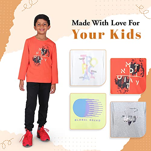 Image of YUV Kids Boys Printed Multicolor 100% Cotton Full Sleeve T Shirt for Kids Super Soft Breathable Lightweight Gifts for Kids | 7 to 12 Years, Pack of 4