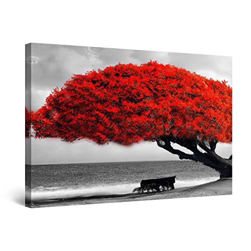 Startonight Impression sur Toile Banc d'Arbre Rouge - Tableau Abstrait - Decoration Murale Salon Moderne - Image sur Toile - Grande 80 x 120 cm Idée Cadeau...