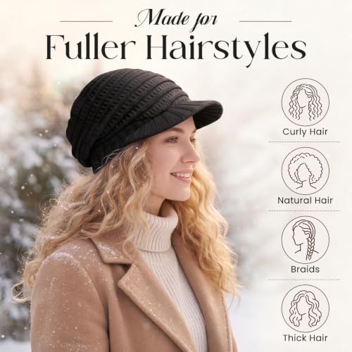 Satin Lined Slouchy Beanie with Brim for Women, Relaxed Fit Winter Knit Hat - Image 4