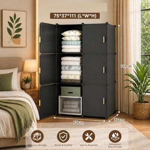 Image of 8 Door Foldable Plastic Wardrobe for Clothes Baby Cupboard for Clothes Storage, Wardrobe for Kids, Plastic Almirah, Collapsible Wardrobe for Living Room (Grey-HK3, 6+2-Door)