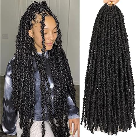 Leeven 30 Inch Distressed Faux Locs 6 Packs Long Butterfly Faux Locs Crochet Hair Synthetic Crochet Braids Pre-looped Soft Locs Crochet Locs Hair Extensions 1B# Cover