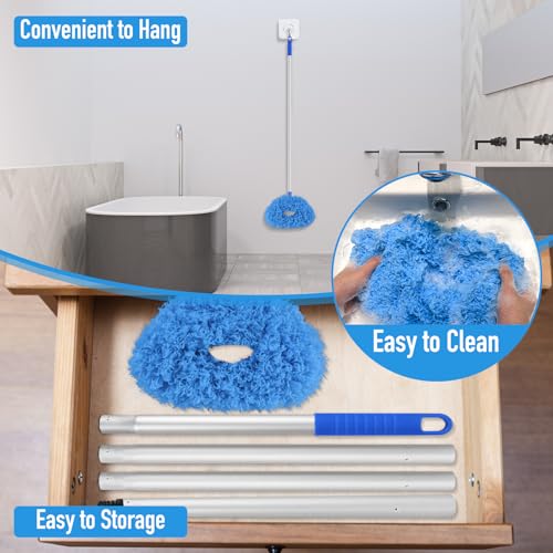 Image of Blue Ceiling Fan Duster - Extended Fan Blade Cleaner, Reusable Microfiber, Adjusts 13 to 55 Inch for Cleaning Walls, Cobweb, Door, Window Top