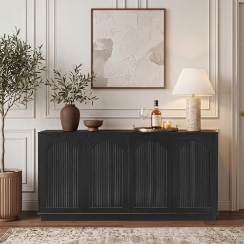Image of LKTART 64 inch Modern Sideboard Buffet Cabinet with Arched Fluted Doors, Black