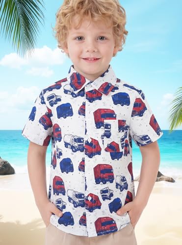 Image of Boys Hawaiian Button Down Shirt, Pure Combed Cotton Short Sleeve Size 3-15Y | Pure Combed Cotton, Smooth 60s yarn, Tagless Label, Pilling-Resistant, Shrink-Resistant, Fade-Resistant, Machine Washable