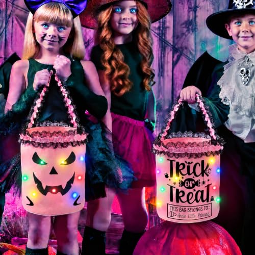 Halloween Trick or Treat Bags Candy Bucket, Upgraded Light Up Ghost Basket Decoration Multipurpose Reusable Goody Sweet Buckets for Scary Night Party Supplies Favors Festival Decor Gifts Pink 1 Pack - image 1