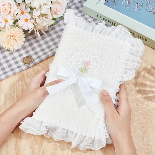 CRASPIRE Lace Handmade Book Cover Flower Diary Notebook Stylish Book Covers for A5 Hardcover Fabric Book Sleeve Protector Account Journal Book Jacket Decorative Decor Art DIY with Lace-up Gift - Image 3