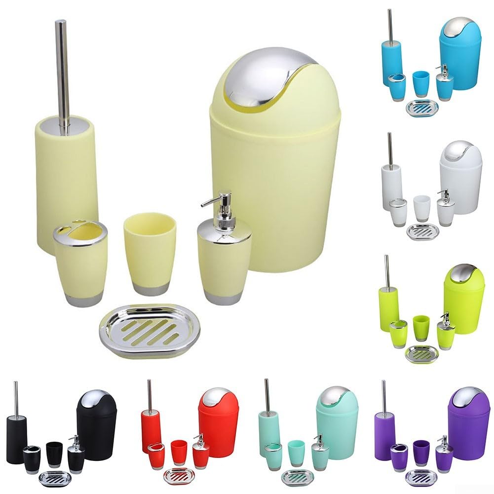 Juego de accesorios de baño de plástico, botellas de loción para baño, soporte para cepillo de dientes, taza de dientes, jabonera, cepillo de inodoro, basura (naranja)