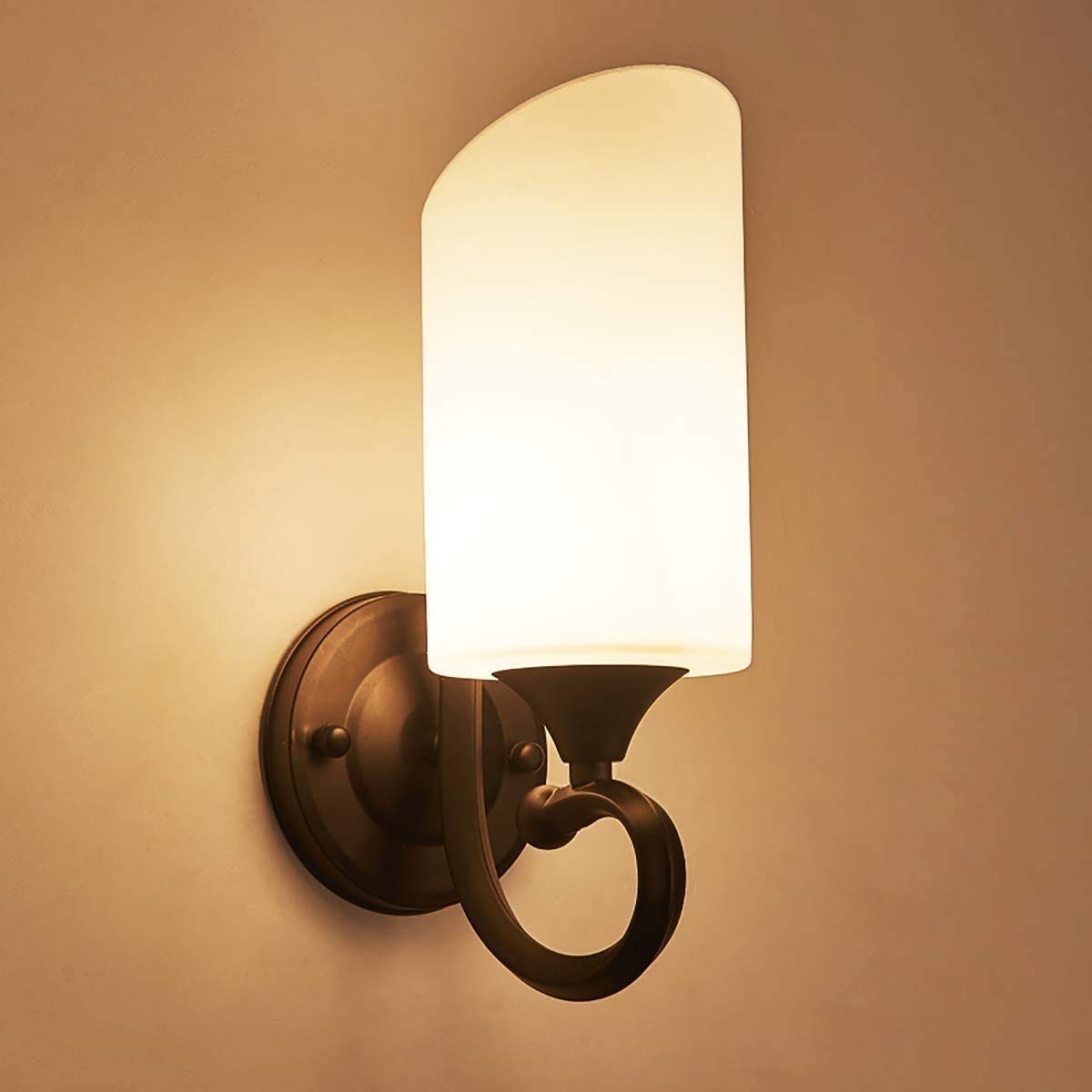 Zhangl Indoor Wall Lamp Retro Frosted Glass Wall Sconces Lantern Wrought Iron Bedroom Bedside Lamp American Home Living Room Bedroom Decoration Wall Lighting Fixture E27