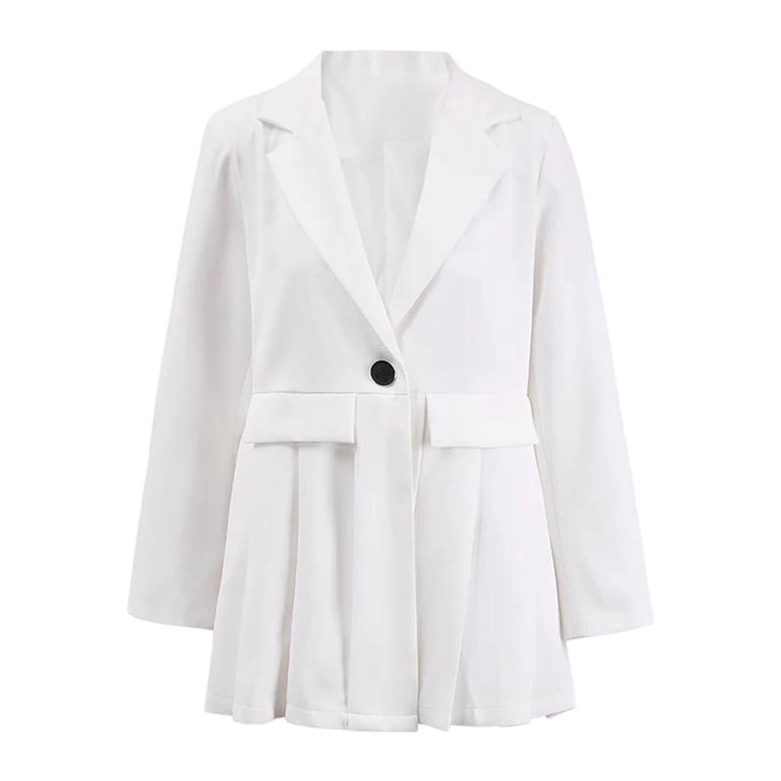 Womens Casual Blazers Loose Fit Notched Lapel Long Sleeve with Pleated Buckle Detail Single Breasted Formal Suit Jacket