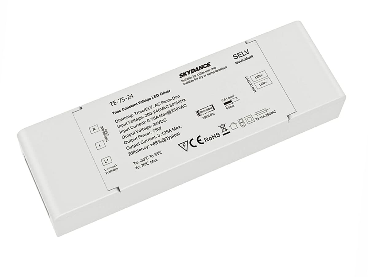Transformateur d'alimentation à intensité variable 24 V 75 W avec variateur triac variateur sur 220 V + bouton normalement ouvert (Push Dimmer), pour bande LED 24 V