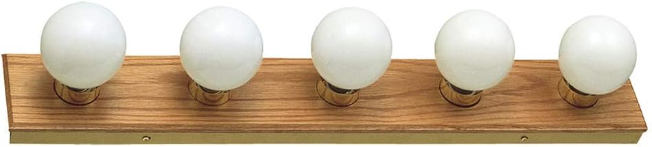 design house 500215 5-light vanity strip light contemporary dimmable for bathroom, bedroom, makeup vanity, honey oak honey oak 5 lights