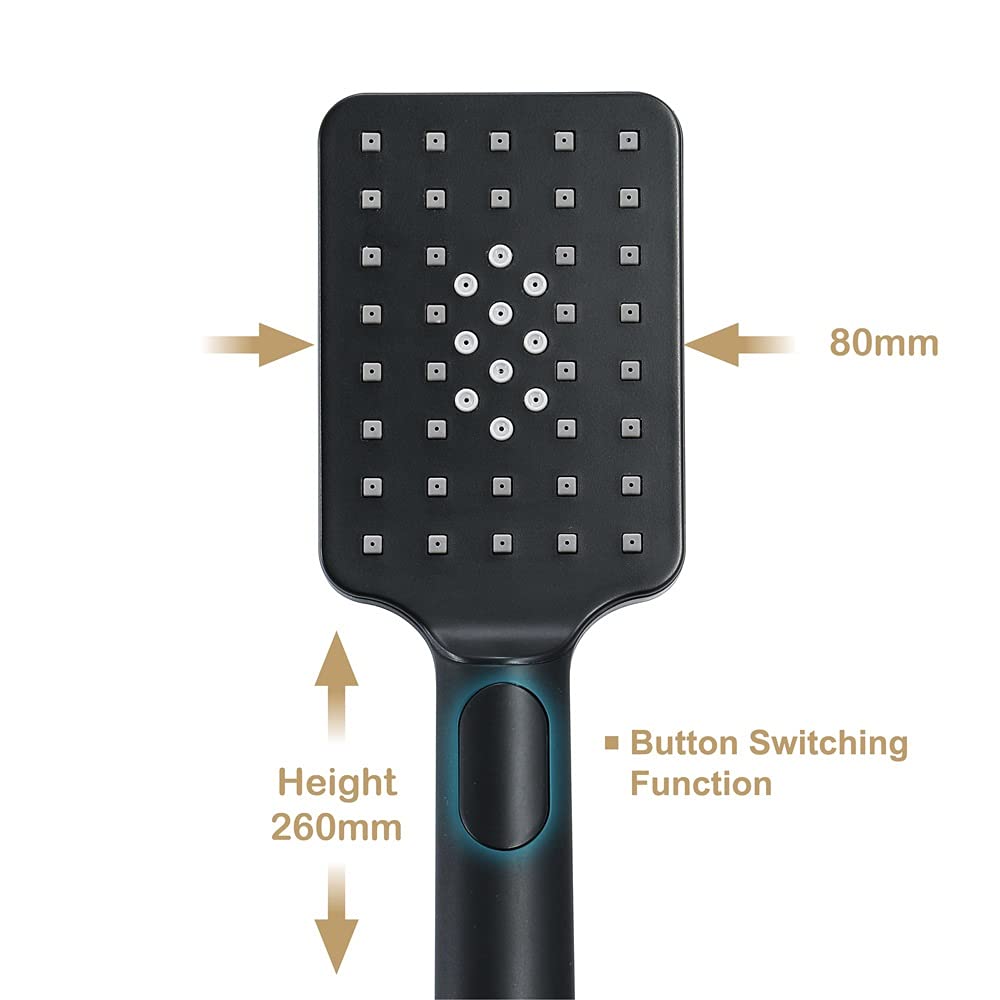 Juego de alcachofa de ducha portátil negra – Cabezal de ducha cuadrado ABS que ahorra agua con manguera de acero inoxidable de 1,5 m y soporte, fácil instalación, ideal para el hogar y viajes