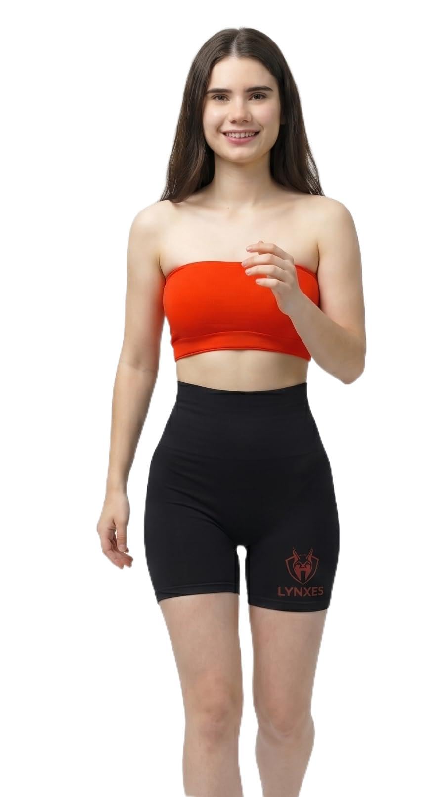 lynxes Women's High-Waist Biker Shorts, Black, Fitted Activewear for Gym and Workout-picture-20
