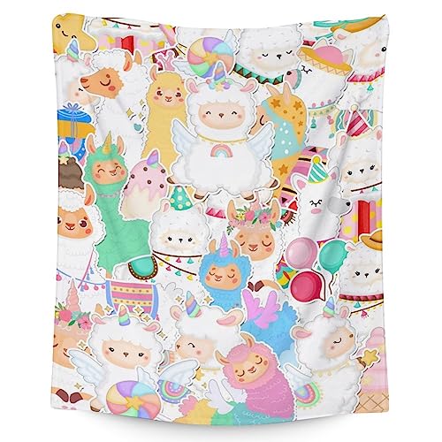 Blanket for Girl Women - 60x80 Inches Cute Llama Throw Gifts - Colorful Soft Fuzzy Blankets for Bed, Couch & Living Room