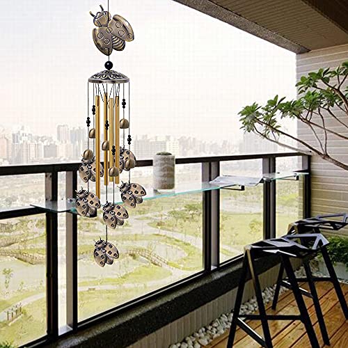 Garden Ladybug Wind Chimes Outdoor Decor - With 4 Tubes 6 Bells 7 Ladybugs 36" Waterproof Mobile Romantic Windchimes Ladybug Wind Catcher For Home, Xmas Mom Gifts, Festival, Balcony, Garden Decoration #TOP4