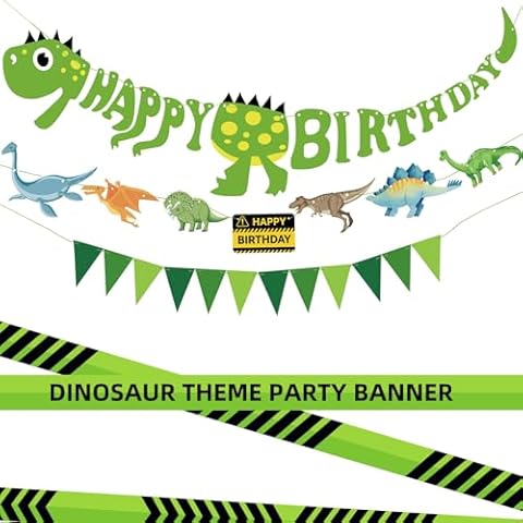3 Packs Dinosaur Happy Birthday Banner Dinosaur Garland and Dino Pennant Banner Dinosaur Birthday Party Supplies Decoration Set for Boys, Baby Shower (Dinosaur) Cover