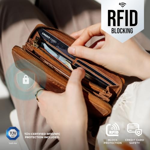 Image of Berliner Bags Lyon Premium Leather Wallet, RFID Protective Clutch, Purse or Purse for Women, camel, One Size, Vintage