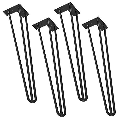 [en.casa] Set de 4 Patas de Acero robustas - Hairpin Legs - Negro - 72 cm - 3 Varillas
