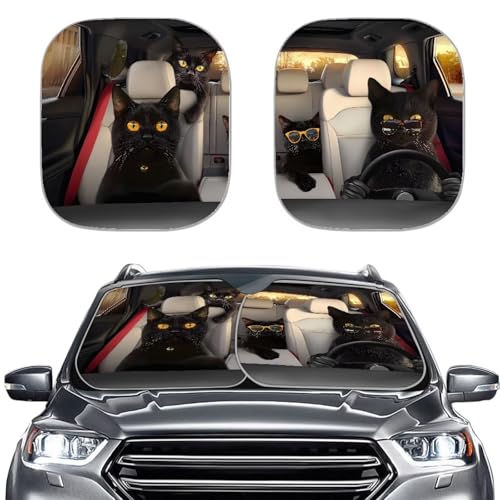 Image of Fashion Cats Car Sun Shade for Windshield Foldable Sunshade Front Window Cover Sun Visor Heat and UV Rays That Keeps Vehicle Cool Universal Vehicle Accessories 28.5 x 25.5 inches