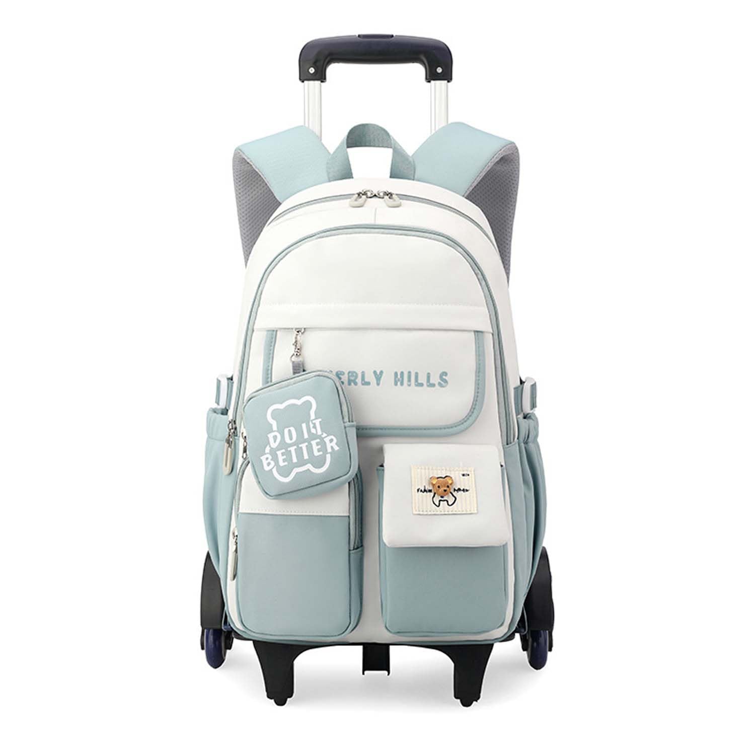 Zaino Trolley per Scuola Impermeabile Ruote Rotolamento Removibile Scuola Borsa per Bambini Zainetto con Rotelle per Viaggi, 6 Ruote, Adatto per Ragazza Adolescenti di 6-18 anni
