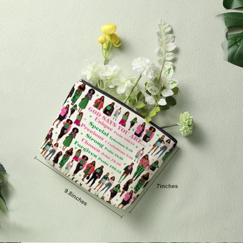 Inspirational Sorority Sister Christian Gifts for Women Makeup Bag Pink And Green Gift for Girls Best Friends Bestie Cosmetic Bag Greek Sorority Paraphernalia Friendship Graduation Christmas Birthday2