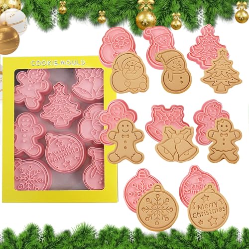 Moldes de bolachas, 8 peças moldes de bolachas, Natal cortadores, Cookie Cutter, cortadores de bolachas de Natal, cortadores de bolachas, moldes para bolachas 3D, com anel de imprensa de floco de neve