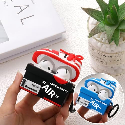 Image of [2Pack] Gedicht for Apple Airpods 4th Generation Case Cover(2024), Cute Cartoon Shoe Box Soft Silicone Protective Cases for Airpods 4 Case with Keychain for Women Men，Red+Blue