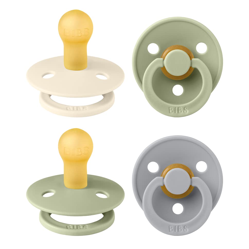 Image of BIBS Colour Soother 4-Pack | BPA Free Dummy Pacifier | Round Nipple | Natural Rubber Latex | Made in Denmark | Size 0-6 Months | Sage Mix