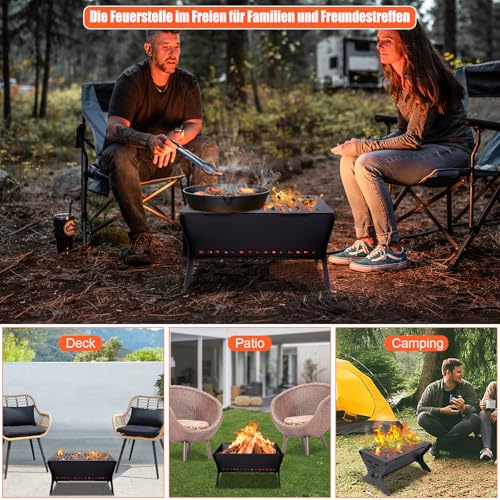 Premium Outdoor Feuerstelle Tragbare, klappbare Feuerstelle mit Kohlerost für Camping, Terrasse & Garten, inklusive Tragetasche & Handschuhe (46 x 32cm) – Bild 6