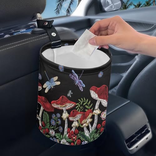 Image of Dragonfly Mushroom Car Garbage Can Mini Car Trash Bin Truck Organizer Auto Storage Bag Waterproof Portable Accessories Road Trip for Kids
